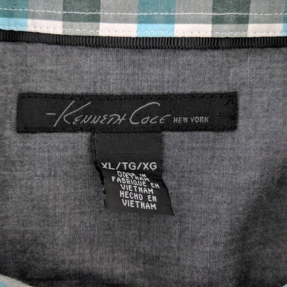 Kenneth Cole Blue Plaid Button Down Size XL - Picture 4 of 6